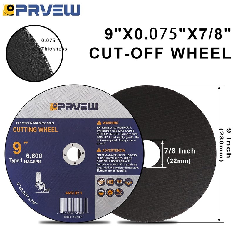 PRVEW 10-Pack Cut Off Wheels 9-Inch, 9"x0.075"x7/8" Quality Cutting Disc, Metal & Stainless Steel Aggressive Cutting Wheel for Angle Grinder, General Purpose Cut-Off Wheel(9-Inch) - Image 2